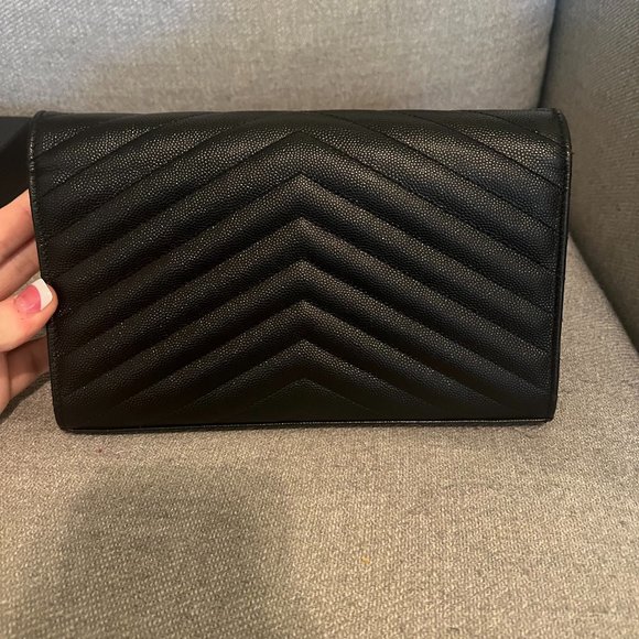 Saint Laurent Cassandre Matelasse Wallet on a Chain Black with Silver Hardware - Picture 4 of 11